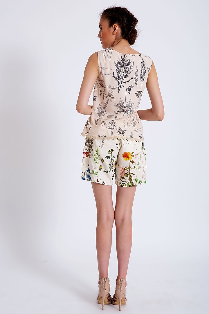 Beige Printed Lace Top by Geisha Designs at Pernia's Pop Up Shop