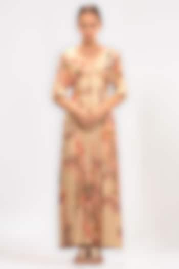 Beige Printed Maxi Dress by Geisha Designs