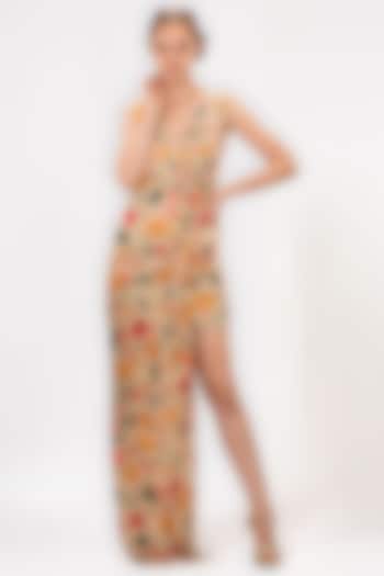 Beige Printed Asymmetric Vacation Dress by Geisha Designs at Pernia's Pop Up Shop