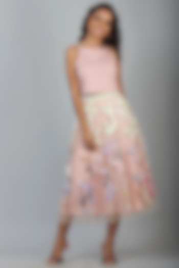 Blush Pink Nylon Laser Skirt by Geisha Designs at Pernia's Pop Up Shop