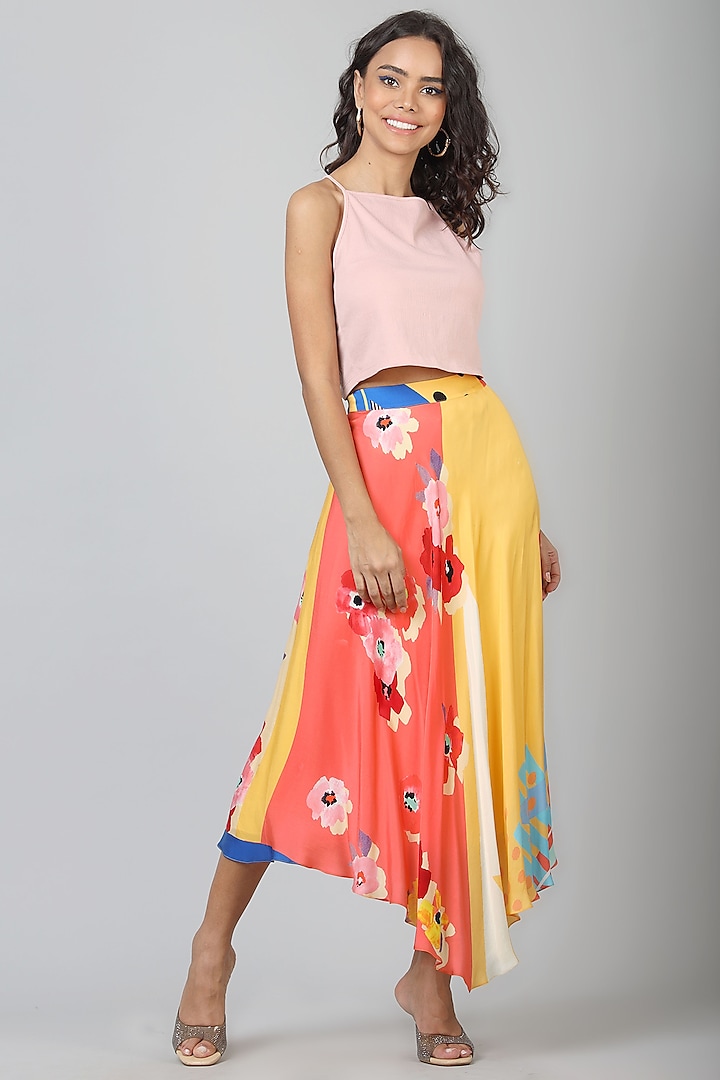 Multi-Colored Asymmetrical Printed Skirt by Geisha Designs