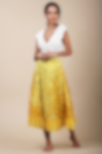 Yellow Nylon & Poly Printed Skirt by Geisha Designs