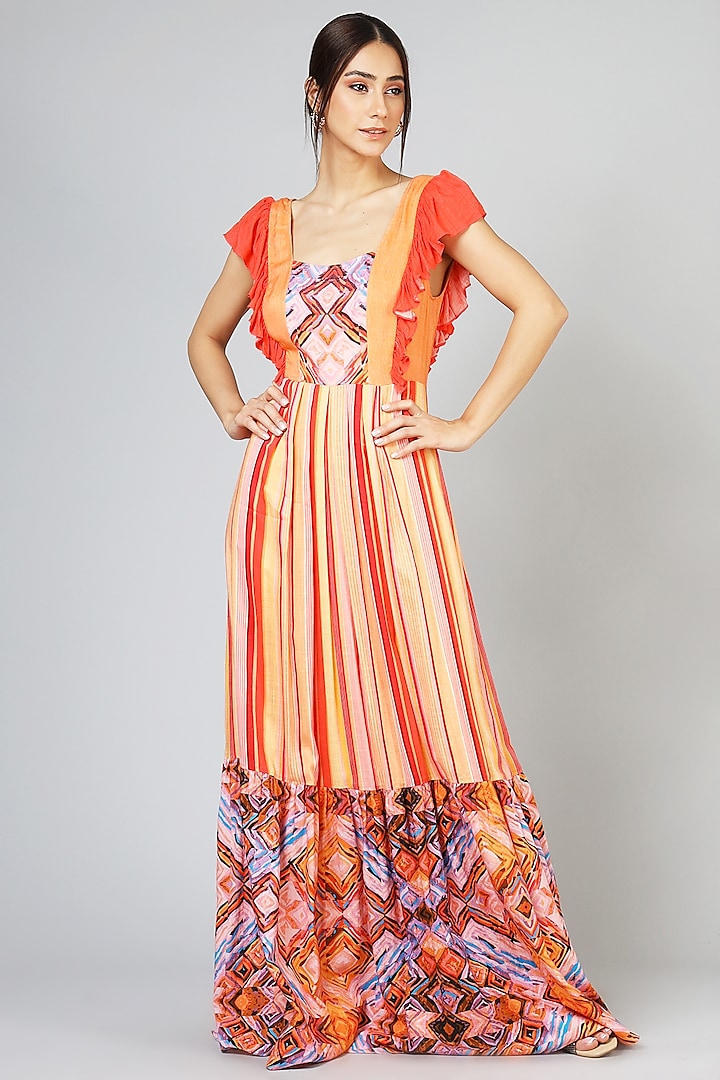 Coral & Orange Striped Maxi Dress by Geisha Designs