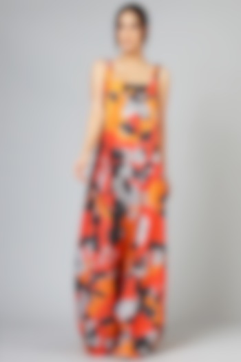 Orange Color Blocked Maxi Dress by Geisha Designs