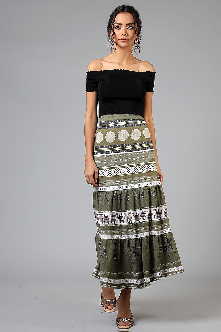 Dark Olive Green Viscose Skirt by Geisha Designs