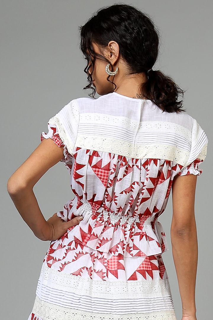 White Viscose Peplum Blouse by Geisha Designs at Pernia's Pop Up Shop