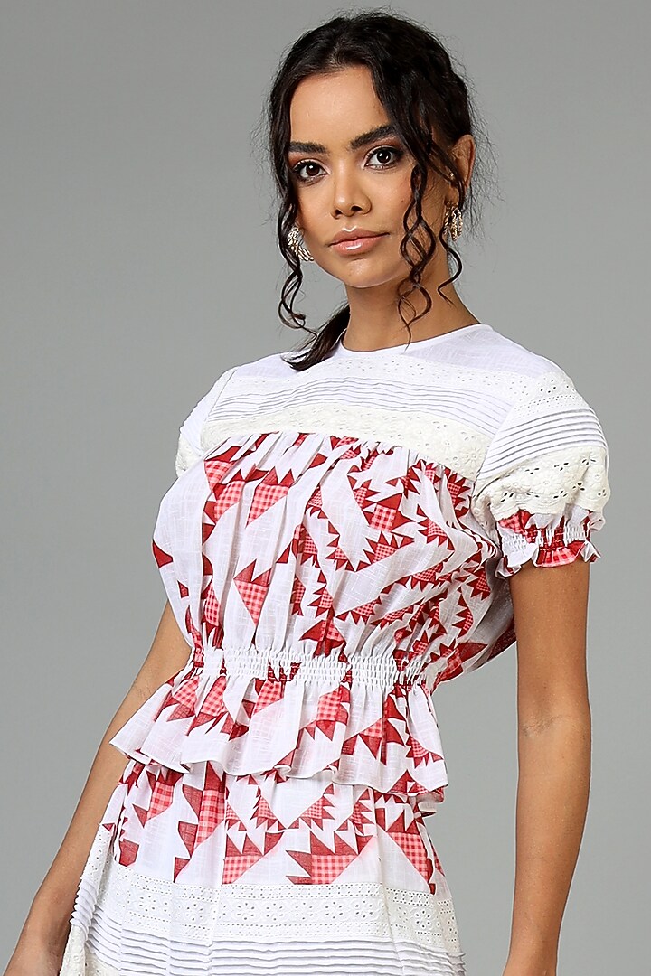 White Viscose Peplum Blouse by Geisha Designs at Pernia's Pop Up Shop