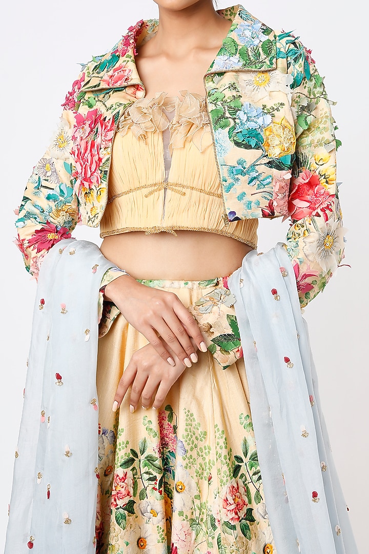 Pale Yellow Embroidered Bridal Lehenga Set by Geisha Designs at Pernia's Pop Up Shop