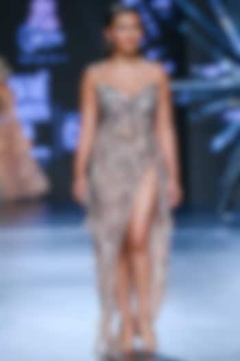 Peach & Rose Gold Nylon Sequins Embroidered Wedding Gown by Geisha Designs at Pernia's Pop Up Shop