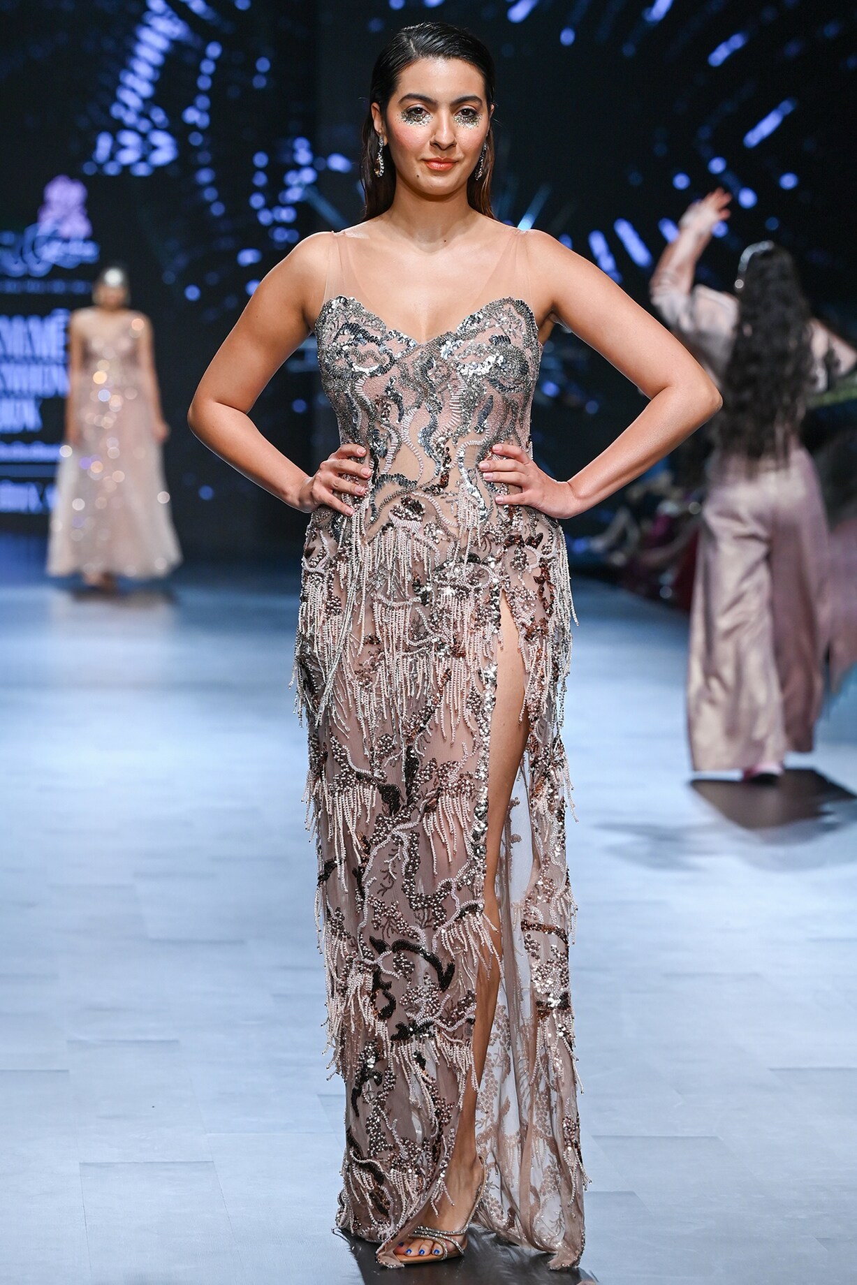 Peach & Rose Gold Nylon Sequins Embroidered Gown by Geisha Designs at  Pernia's Pop Up Shop 2026