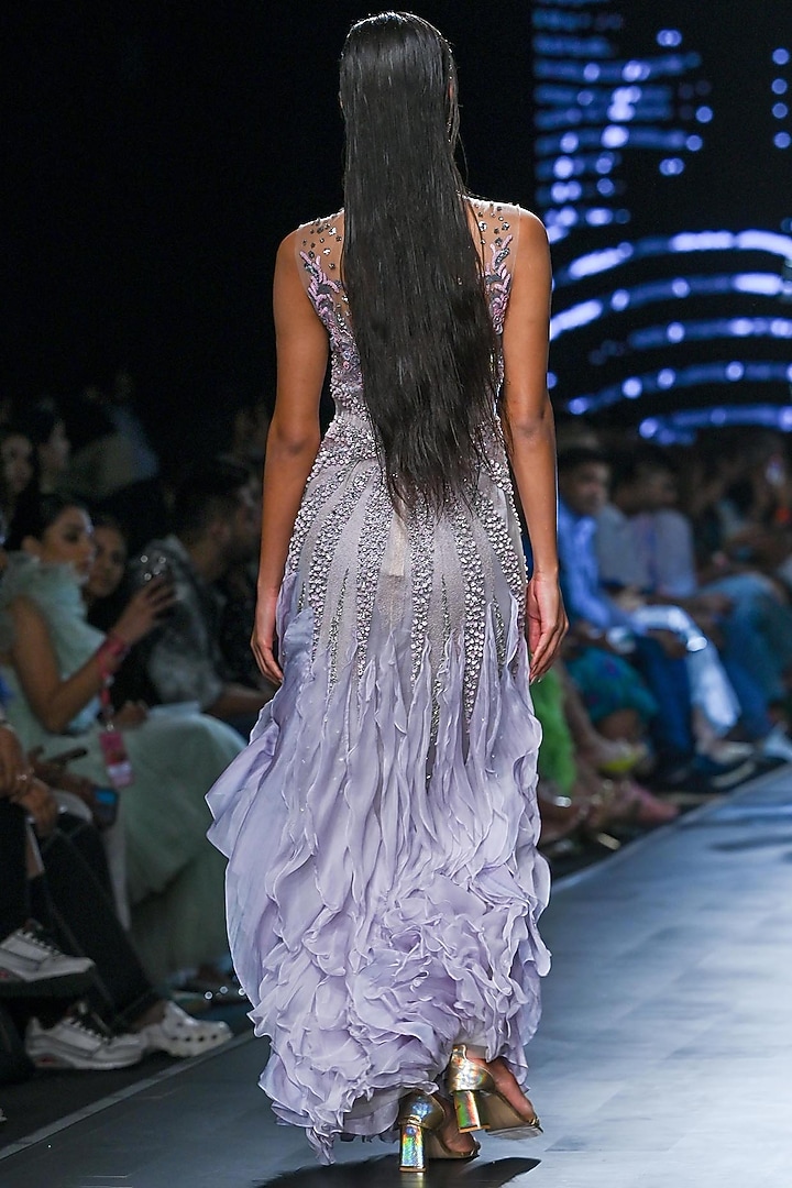 Blue Nylon & Polyester Abstract Motif Embroidered Wedding Gown by Geisha Designs at Pernia's Pop Up Shop