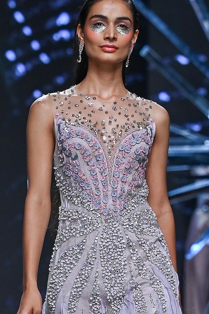 Blue Nylon & Polyester Abstract Motif Embroidered Wedding Gown by Geisha Designs at Pernia's Pop Up Shop
