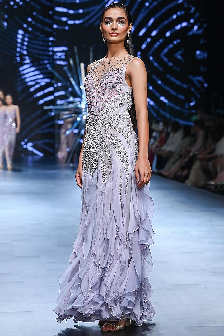 Blue Nylon & Polyester Abstract Motif Embroidered Wedding Gown by Geisha Designs at Pernia's Pop Up Shop