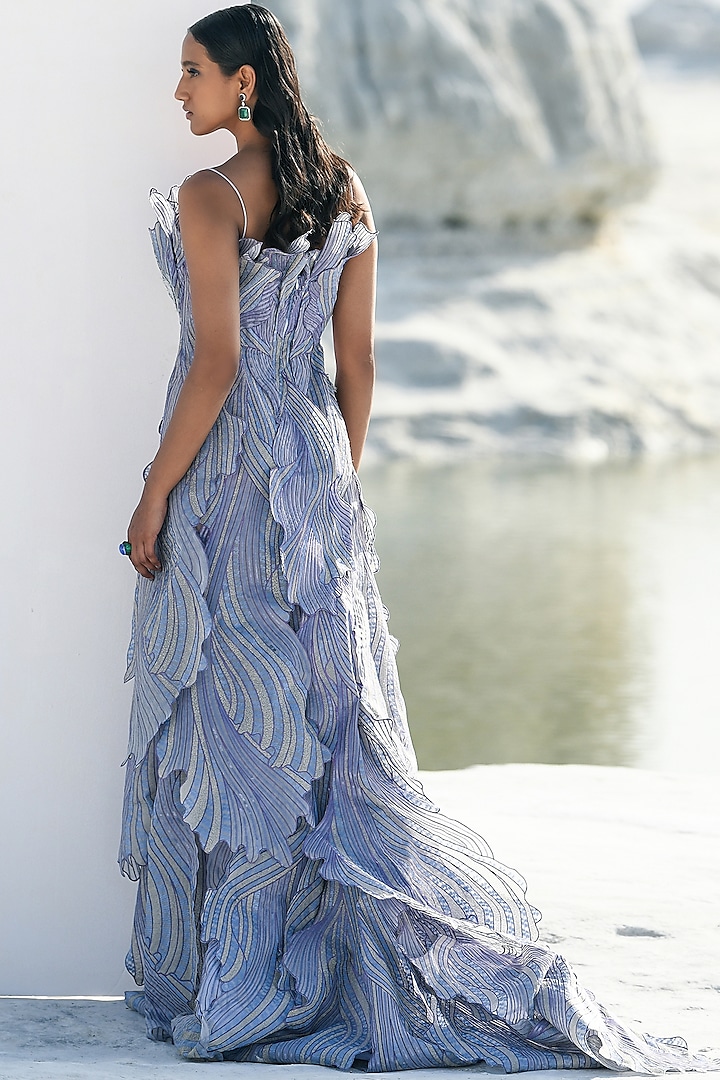 Grey & Lavender Nylon Embroidered Wedding Gown by Geisha Designs at Pernia's Pop Up Shop