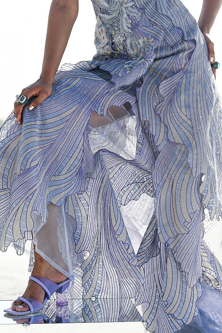 Grey & Lavender Nylon Embroidered Wedding Gown by Geisha Designs at Pernia's Pop Up Shop