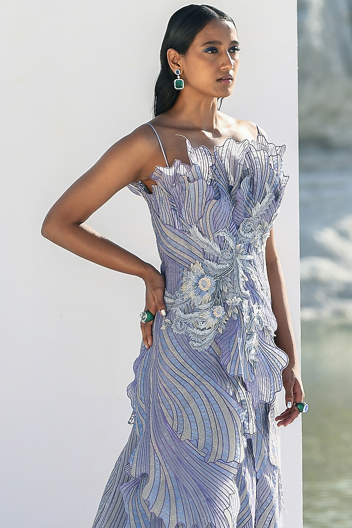 Grey & Lavender Nylon Embroidered Wedding Gown by Geisha Designs at Pernia's Pop Up Shop