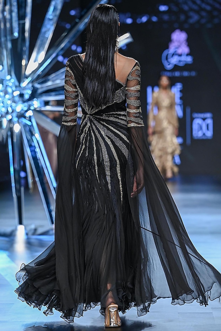 Black Nylon & Viscose Ruched Wedding Gown by Geisha Designs at Pernia's Pop Up Shop
