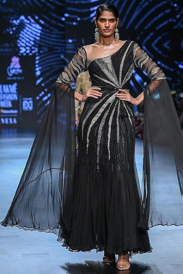 Black Nylon & Viscose Ruched Wedding Gown by Geisha Designs at Pernia's Pop Up Shop