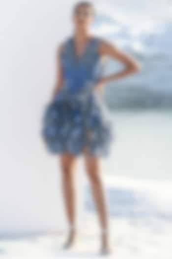 Blue Rexine & Nylon Structured Party Wear Dress by Geisha Designs at Pernia's Pop Up Shop