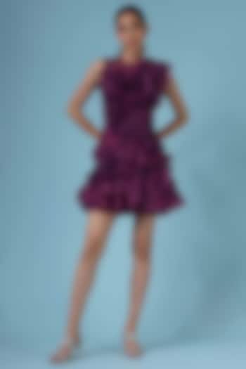 Purple Satin Organza & Lace Ruffled Cocktail Dress by Geisha Designs at Pernia's Pop Up Shop