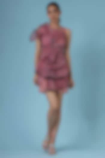 Pink Satin Organza & Lace Pleated Cocktail Dress by Geisha Designs at Pernia's Pop Up Shop