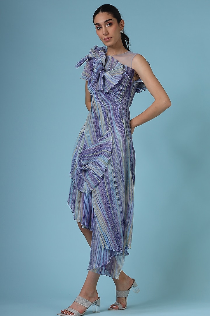 Blue Polyester & Nylon Printed Pleated Dress by Geisha Designs at Pernia's  Pop Up Shop 2026