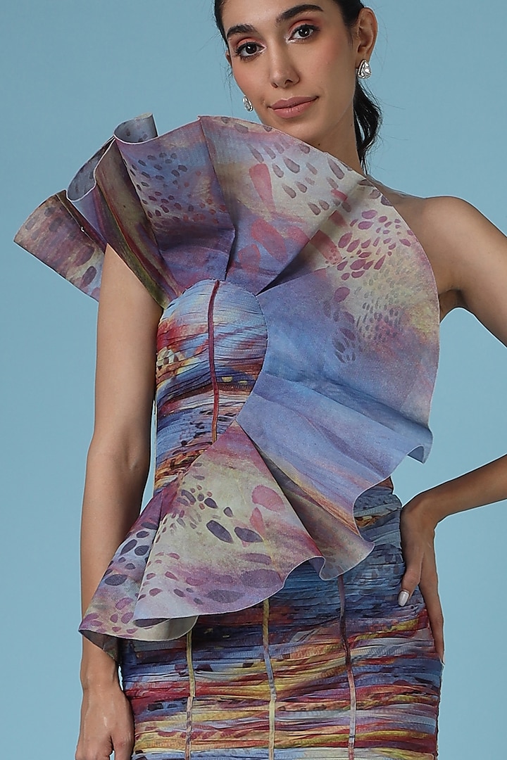 Multi-Colored Polyester & Nylon Structured Ruffled Cocktail Dress by Geisha Designs at Pernia's Pop Up Shop