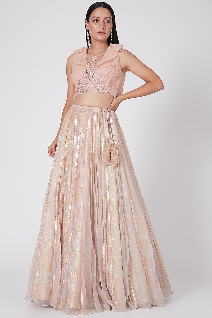 Light Pink Glitter Lehenga Set by Geisha Designs