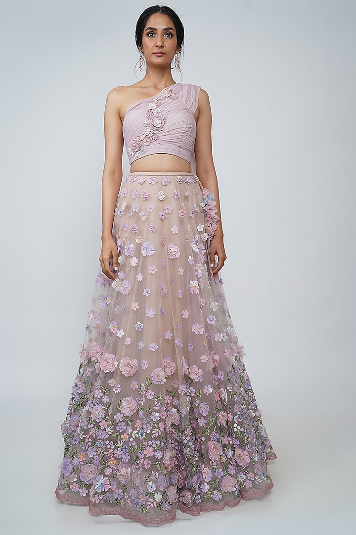 Blush Pink Appliques Lehenga With Blouse by Geisha Designs