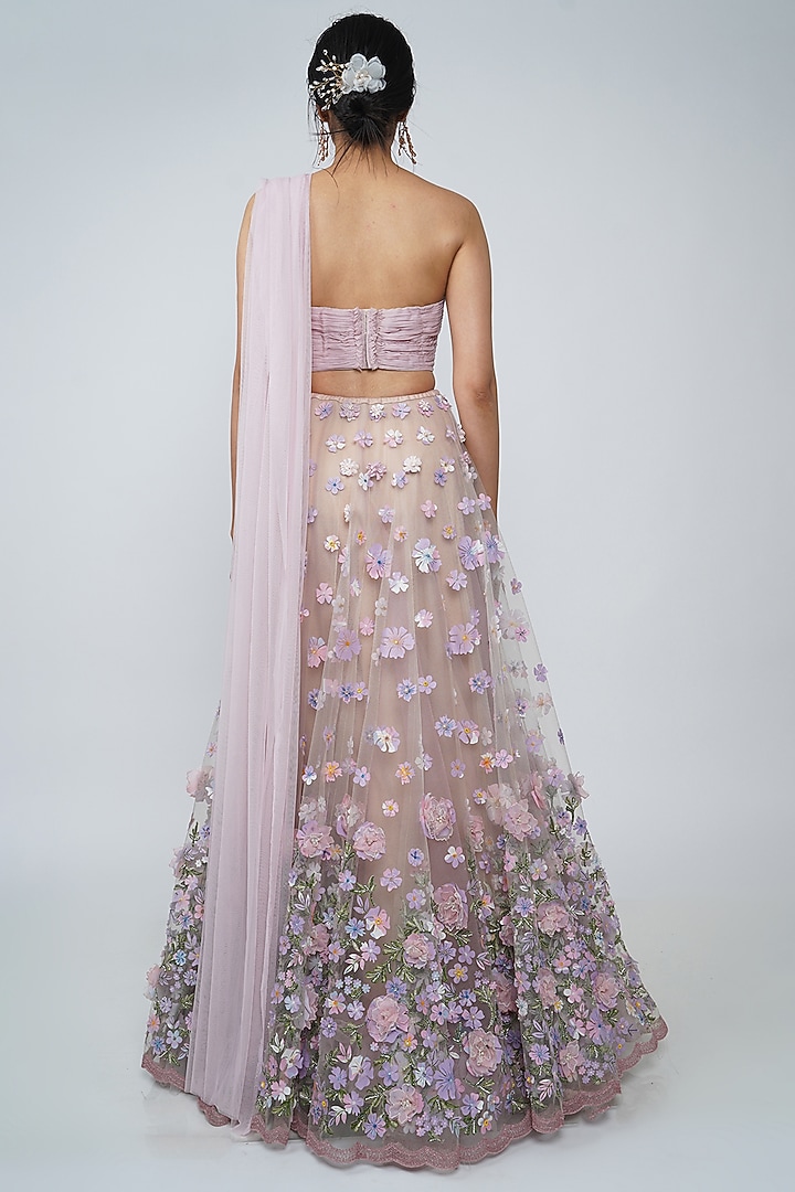 Blush Pink Appliques Bridal Lehenga With Blouse by Geisha Designs at Pernia's Pop Up Shop