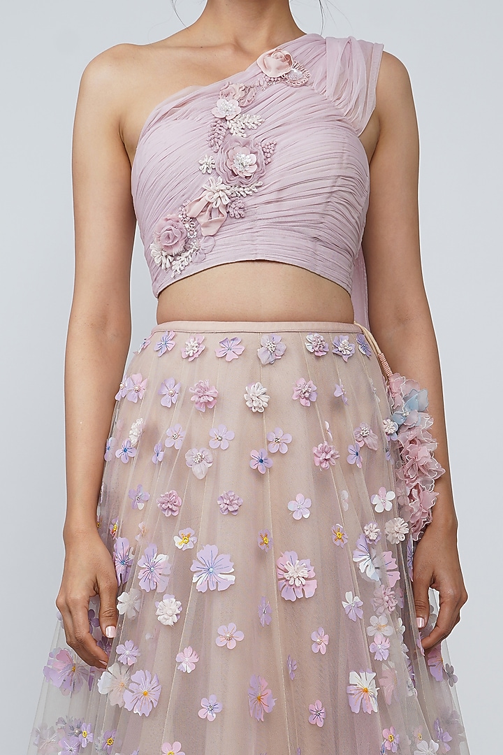 Blush Pink Appliques Bridal Lehenga With Blouse by Geisha Designs at Pernia's Pop Up Shop