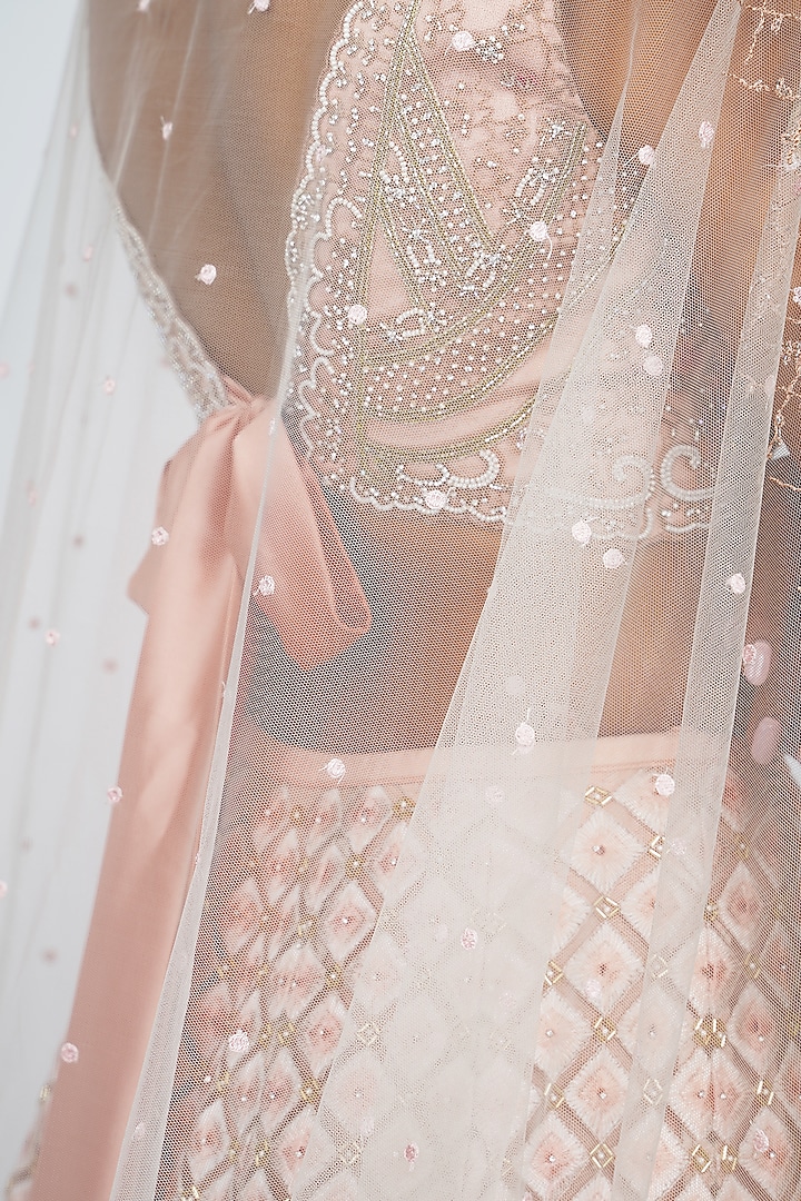 Peach Embroidered Bridal Lehenga Set by Geisha Designs at Pernia's Pop Up Shop