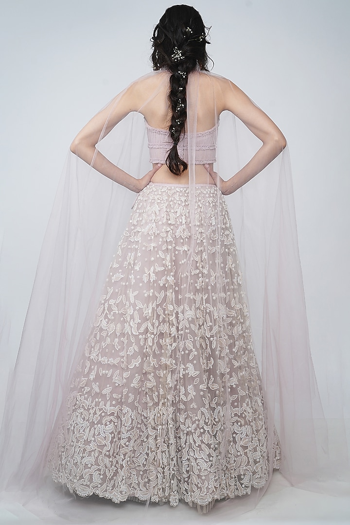 Purple Embroidered Cape Bridal Lehenga Set by Geisha Designs at Pernia's Pop Up Shop