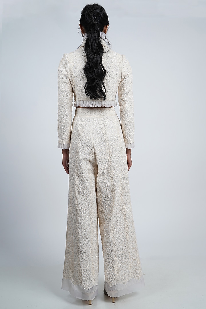 White Textured Pants Set by Geisha Designs at Pernia's Pop Up Shop