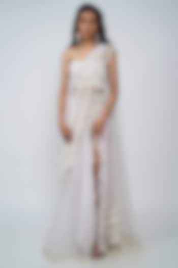 Purple Skirt Reception Saree Set by Geisha Designs at Pernia's Pop Up Shop