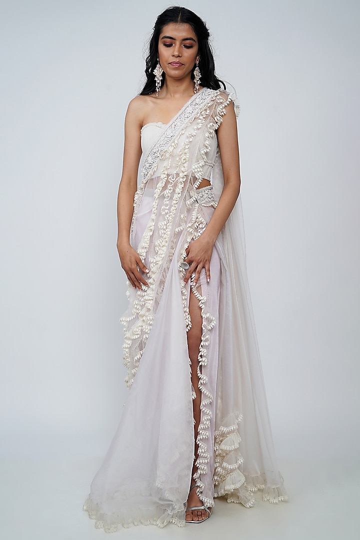 Purple Skirt Reception Saree Set by Geisha Designs at Pernia's Pop Up Shop