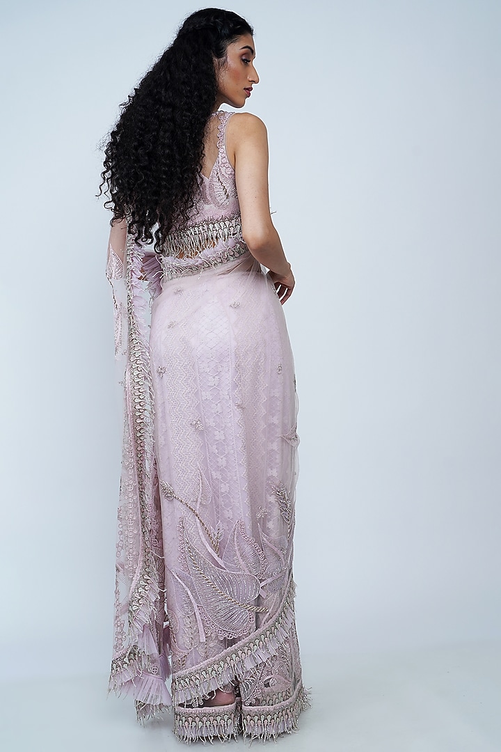 Blush Pink Embroidered Bridal Saree Set by Geisha Designs at Pernia's Pop Up Shop