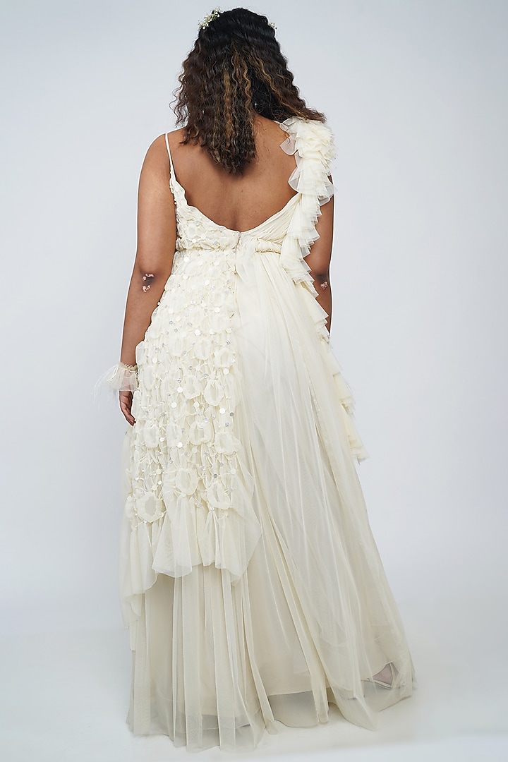 White Strappy Embroidered Wedding Gown by Geisha Designs at Pernia's Pop Up Shop