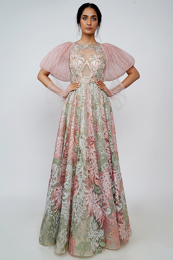 Blush Pink Embroidered Gown by Geisha Designs