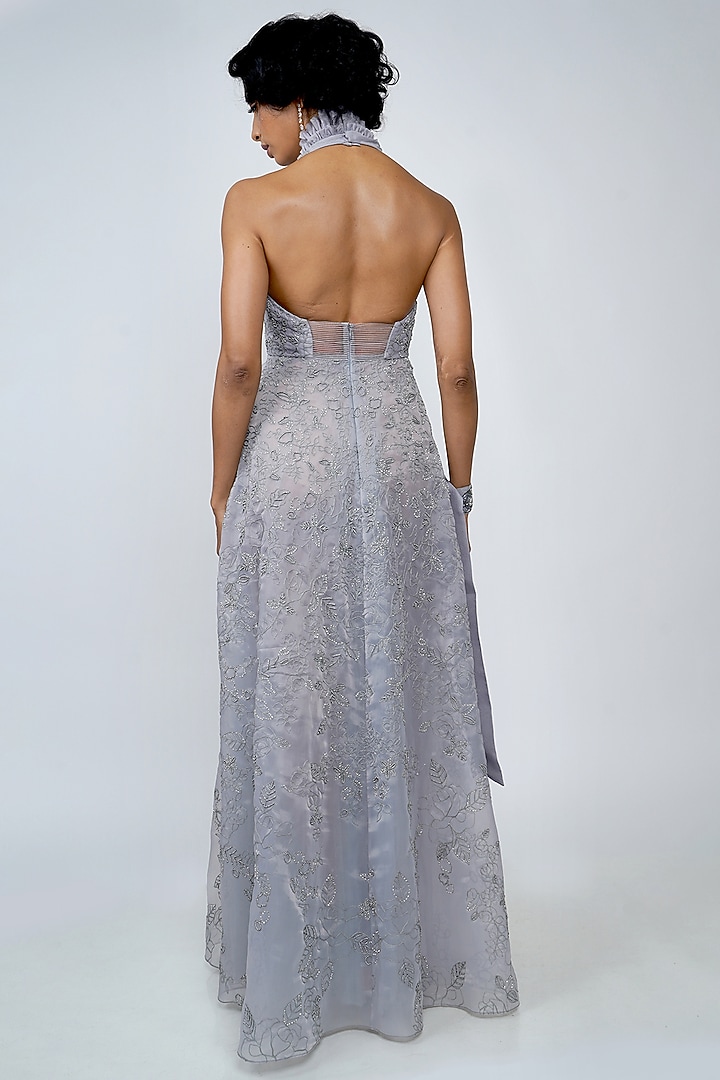 Sky Blue Embroidered Wedding Gown With Slit by Geisha Designs at Pernia's Pop Up Shop