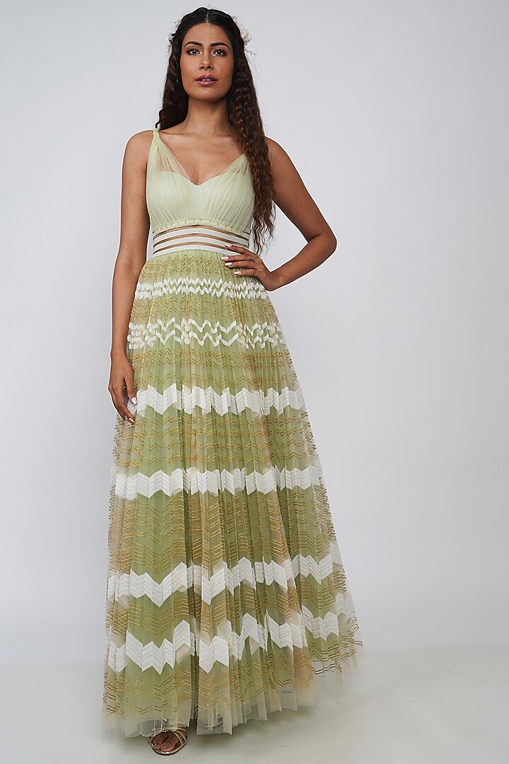 Mint Green Embroidered Engagement Gown With Cape by Geisha Designs at Pernia's Pop Up Shop