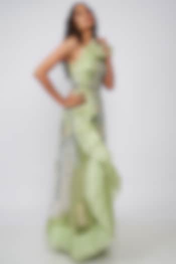 Mint Green Embroidered Gown With Belt by Geisha Designs
