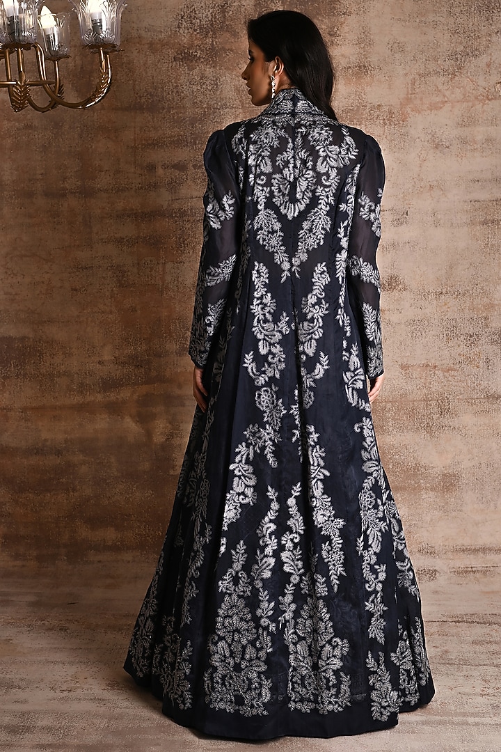 Navy Blue Nylon & Viscose Bridal Sharara Set by Geisha Designs at Pernia's Pop Up Shop