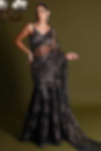 Black Nylon & Viscose Bridal Saree Set by Geisha Designs at Pernia's Pop Up Shop