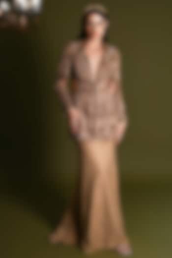 Gold Viscose & Nylon Embroidered Co-Ord Set by Geisha Designs at Pernia's Pop Up Shop