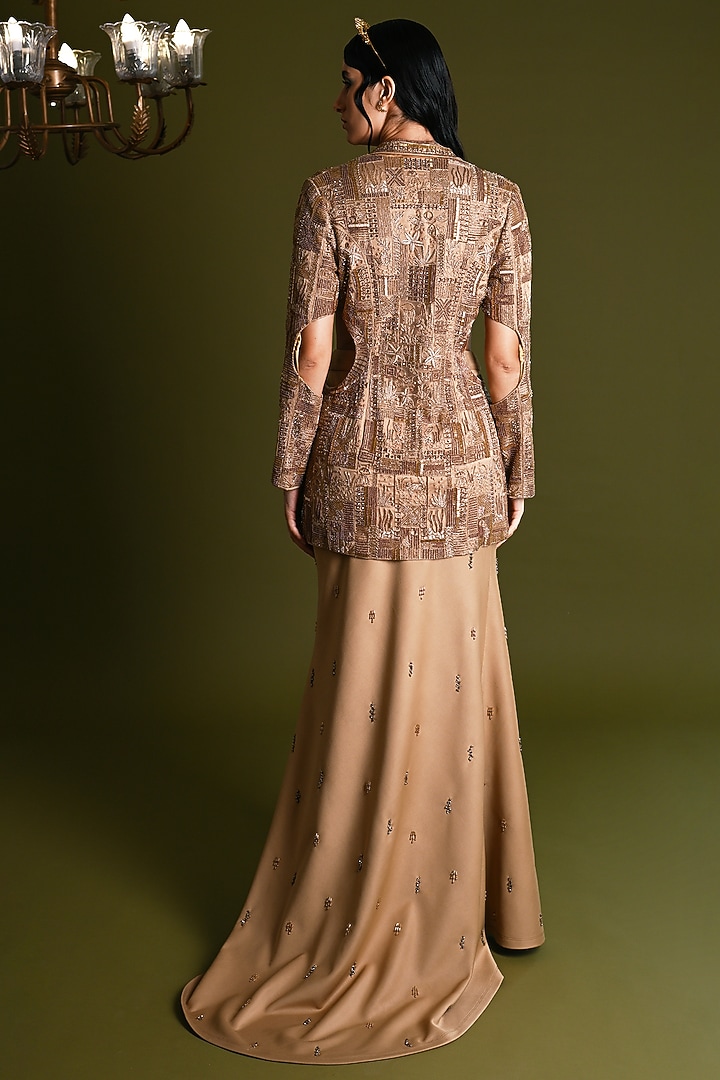 Gold Viscose & Nylon Embroidered Co-Ord Set by Geisha Designs at Pernia's Pop Up Shop