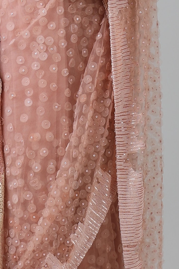 Salmon Pink Nylon Embroidered Bridal Saree Set by Geisha Designs at Pernia's Pop Up Shop