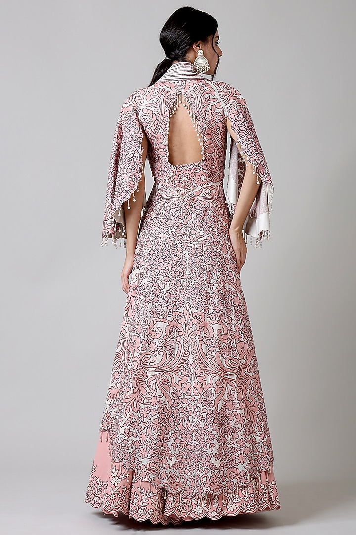 Pink Silk & Viscose Embroidered Gharara Set by Geisha Designs at Pernia's Pop Up Shop