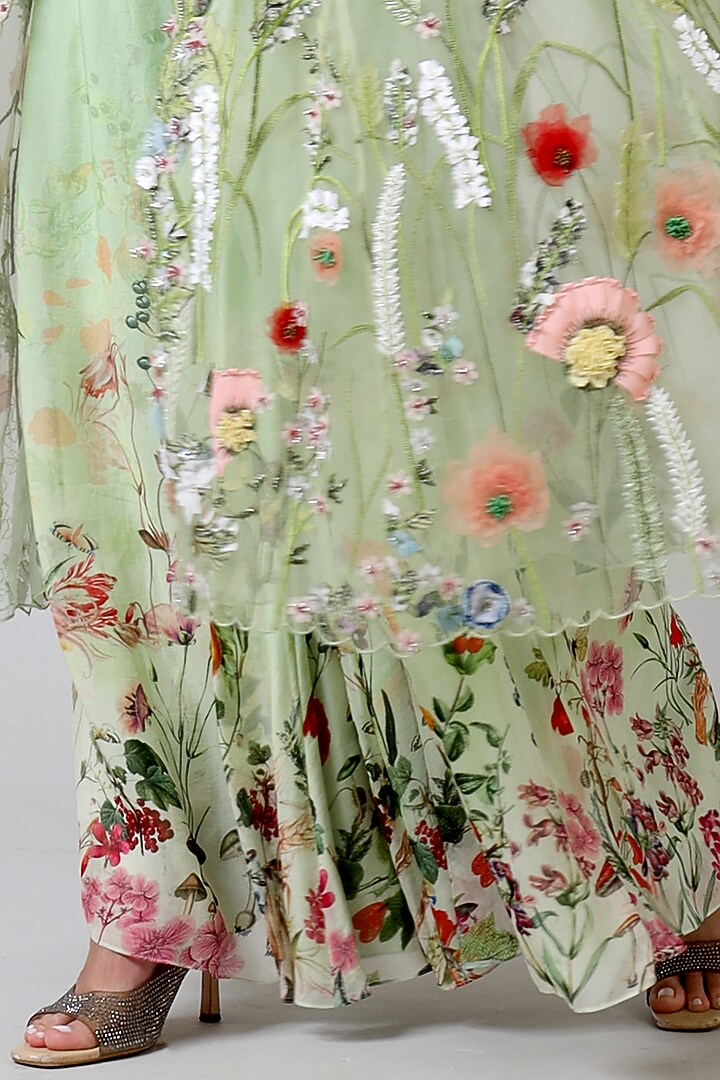 Green Tulle Floral Embroidered Jacket Set by Geisha Designs at Pernia's Pop Up Shop