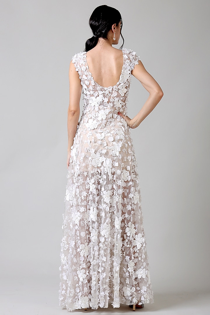White Nylon & Rayon Sequins Work Wedding Gown by Geisha Designs at Pernia's Pop Up Shop